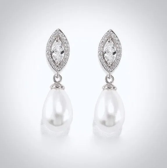 Wedding Jewelry - Pearl and Cubic Zirconia Bridal Earrings - Available in Rose Gold, Silver and Yellow Gold