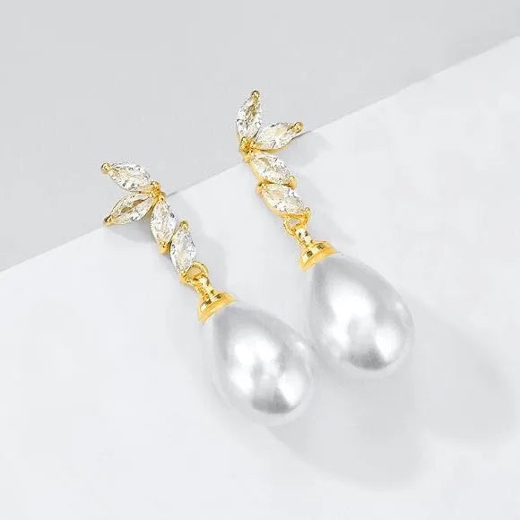 Pearl Wedding Jewelry - Pearl and Cubic Zirconia Bridal Earrings - Available in Rose Gold, Silver and Yellow Gold