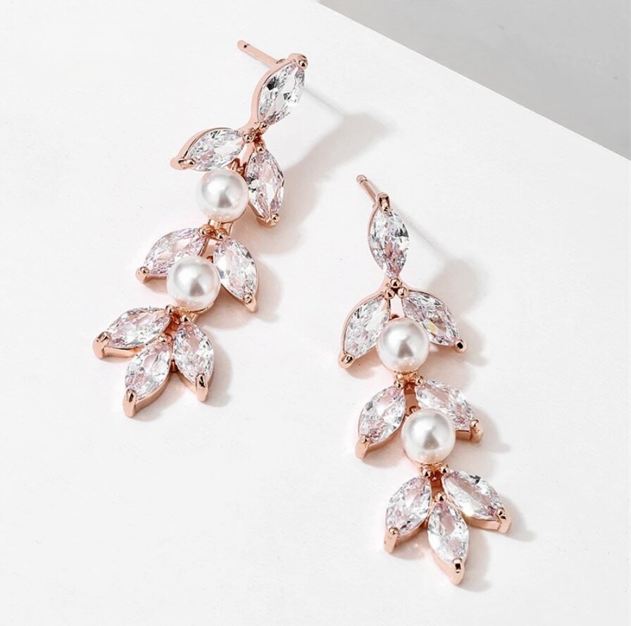 Pearl Wedding Jewelry - Pearl Bridal Earrings - Available in Rose Gold, Silver and Yellow Gold
