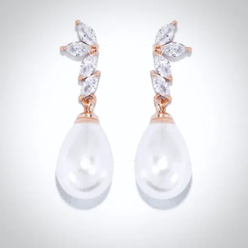 Pearl Wedding Jewelry - Pearl and Cubic Zirconia Bridal Earrings - Available in Rose Gold, Silver and Yellow Gold
