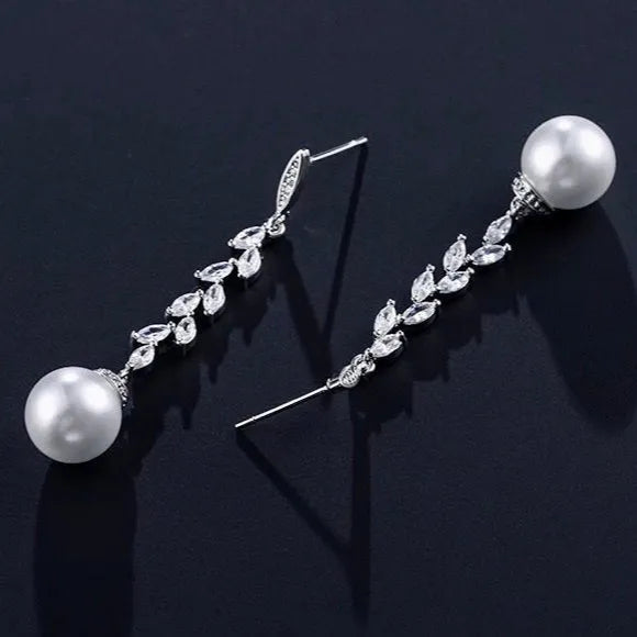 Wedding Jewelry - Pearl and Cubic Zirconia Bridal Earrings - Available in Silver and Rose Gold