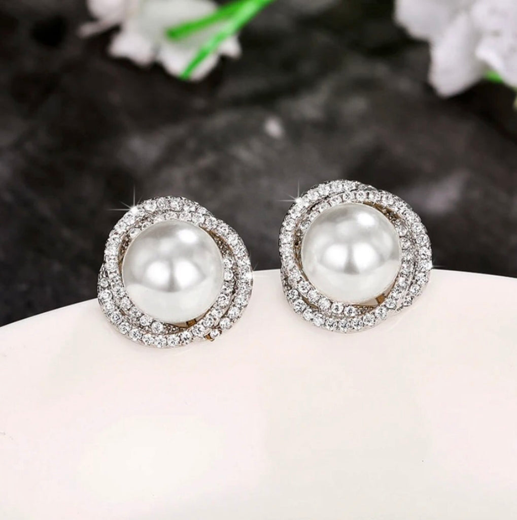 Wedding Jewelry - Pearl and Cubic Zirconia Bridal Earrings - Available in Silver and Gold