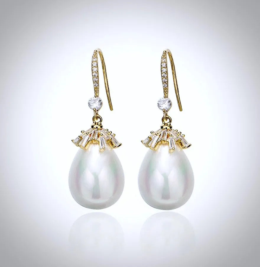 Wedding Jewelry - Bohemian Gold Pearl Bridal Earrings - Available in Yellow Gold and Silver