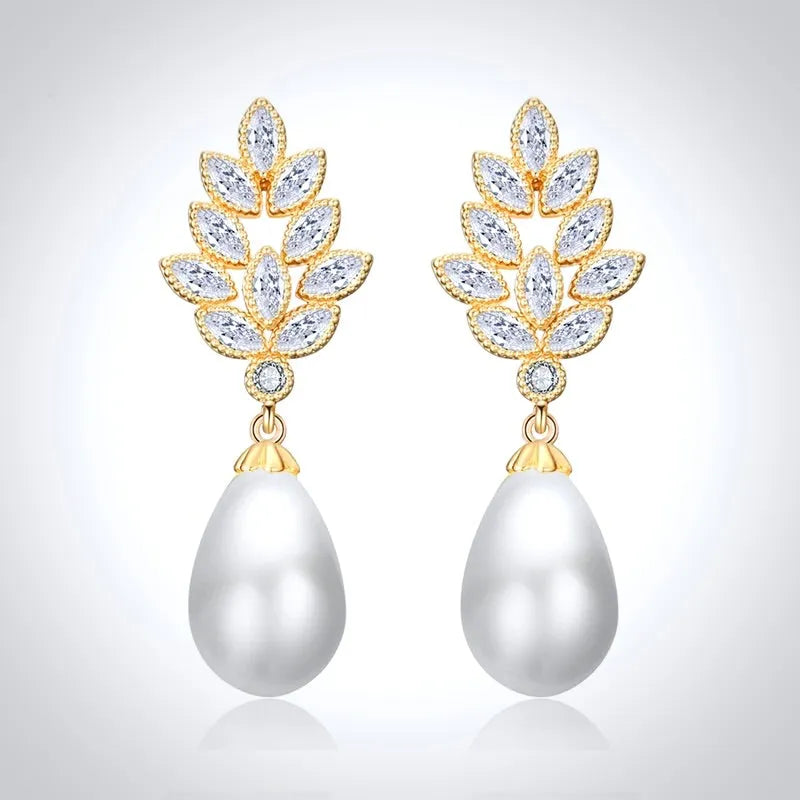 Pearl Wedding Jewelry - Pearl and Cubic Zirconia Bridal Earrings - Available in Gold, Silver and Rose Gold
