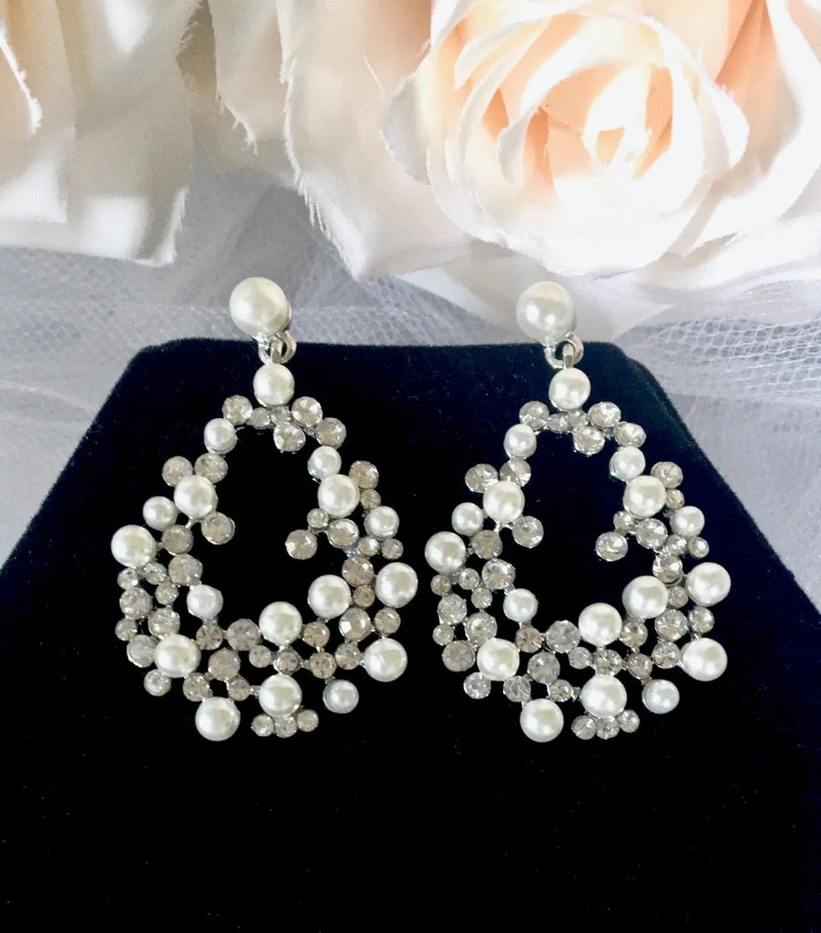 Wedding Jewelry - Pearl and Rhinestone Bridal Earrings