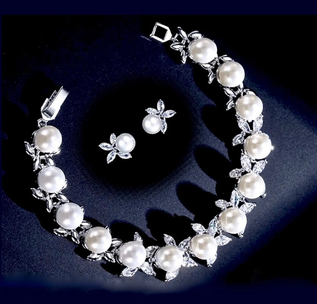 Wedding Jewelry - Pearl and Cubic Zirconia Bridal Earrings - Available in Silver, Rose Gold and Yellow Gold