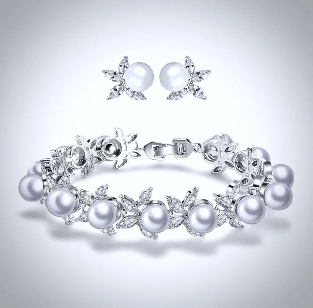 Wedding Jewelry - Pearl and Cubic Zirconia Bridal Earrings - Available in Silver, Rose Gold and Yellow Gold