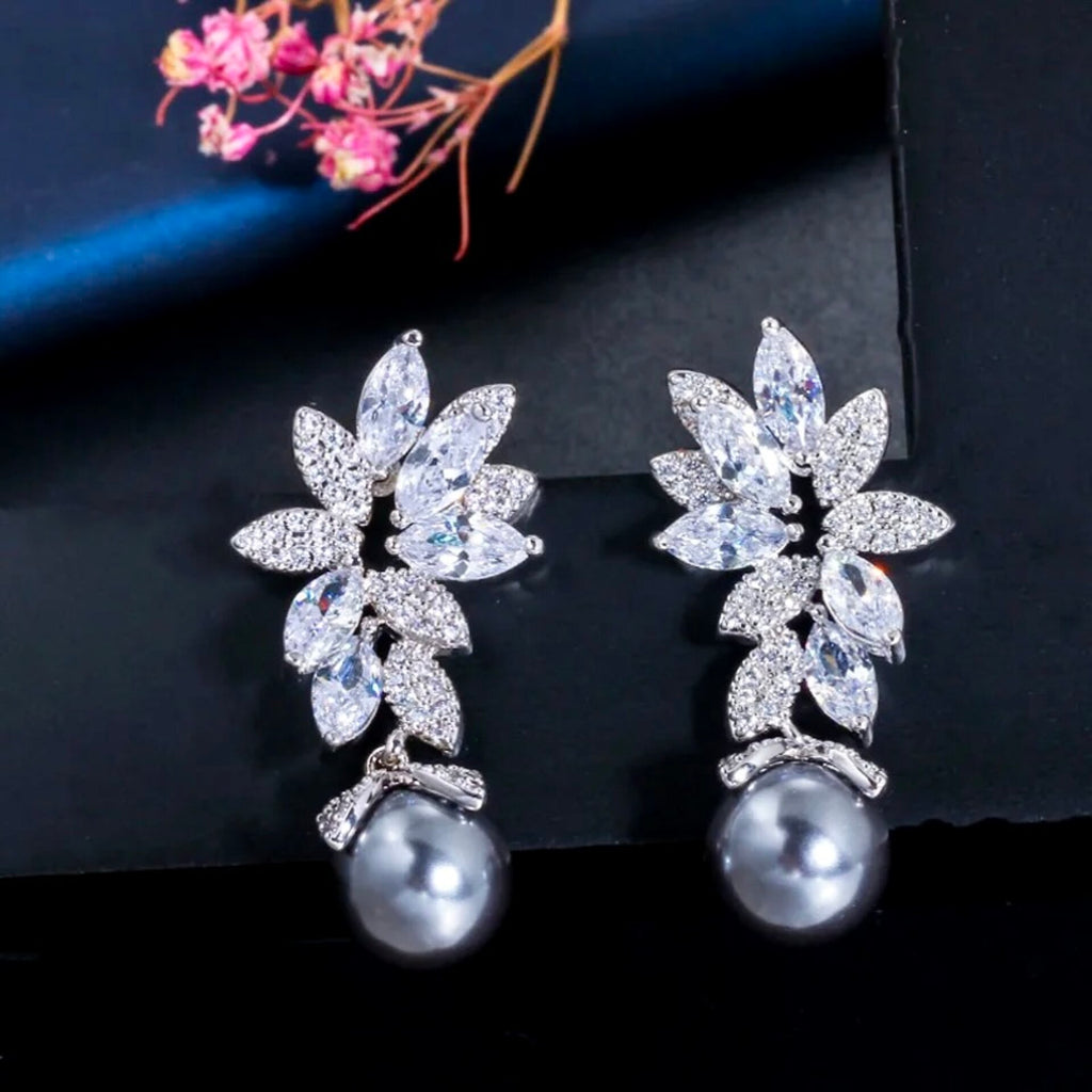 Wedding Jewelry - Pearl and Cubic Zirconia Bridal Earrings - More Colors