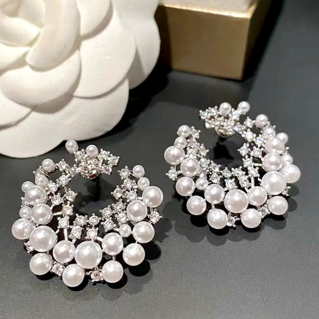 Wedding Jewelry - Pearl and Cubic Zirconia Bridal Earrings