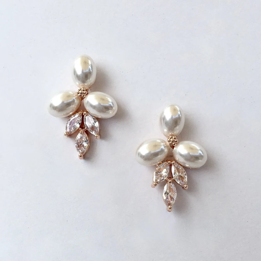Wedding Jewelry - Pearl and Cubic Zirconia Bridal Earrings - Available in Silver, Rose Gold and Yellow Gold