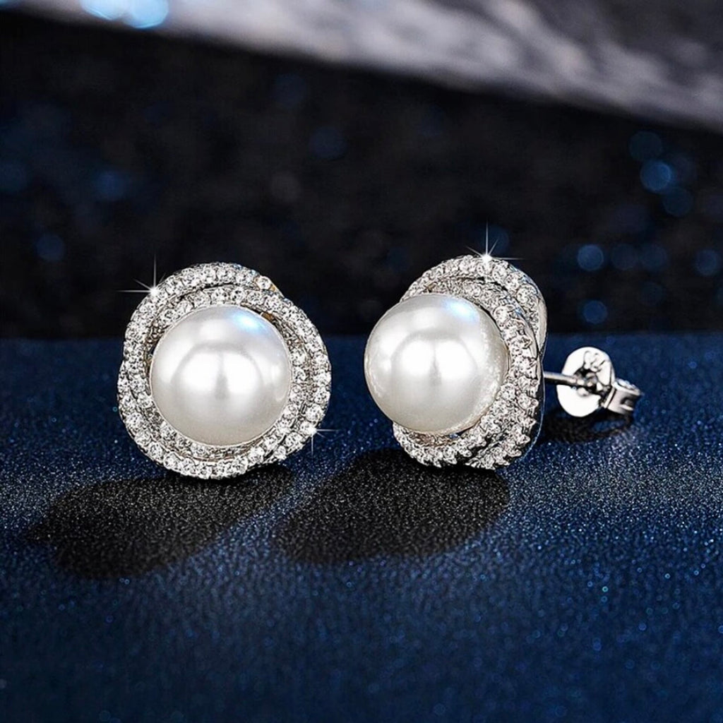 Wedding Jewelry - Pearl and Cubic Zirconia Bridal Earrings - Available in Silver and Gold