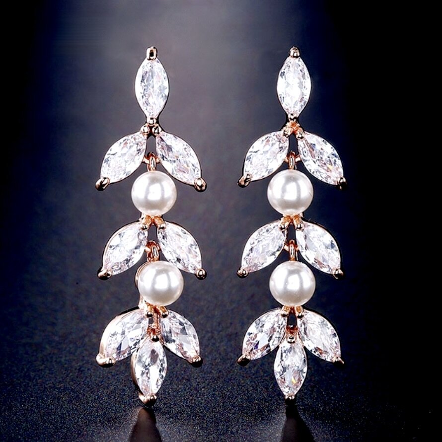 Pearl Wedding Jewelry - Pearl Bridal Earrings - Available in Rose Gold, Silver and Yellow Gold