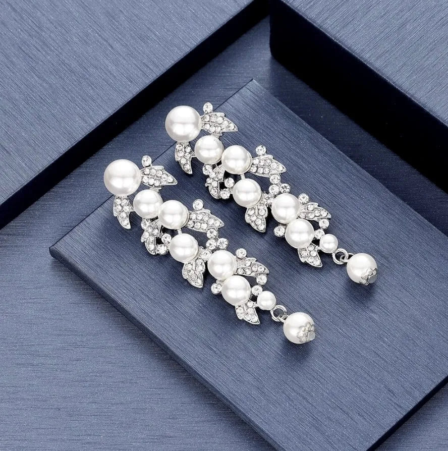 Wedding Jewelry - Pearl and Rhinestone Bridal Earrings