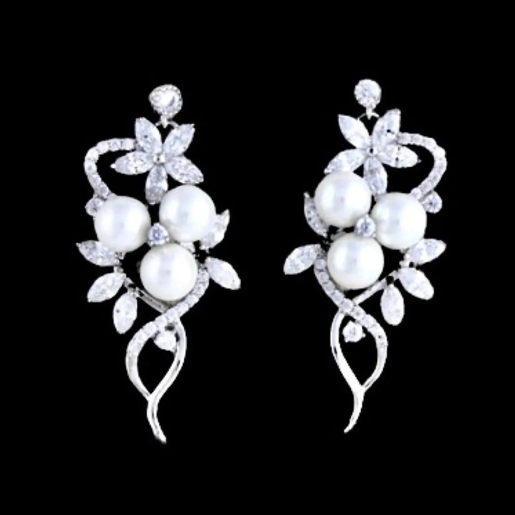 Wedding Jewelry - Pearl and Cubic Zirconia Bridal Earrings