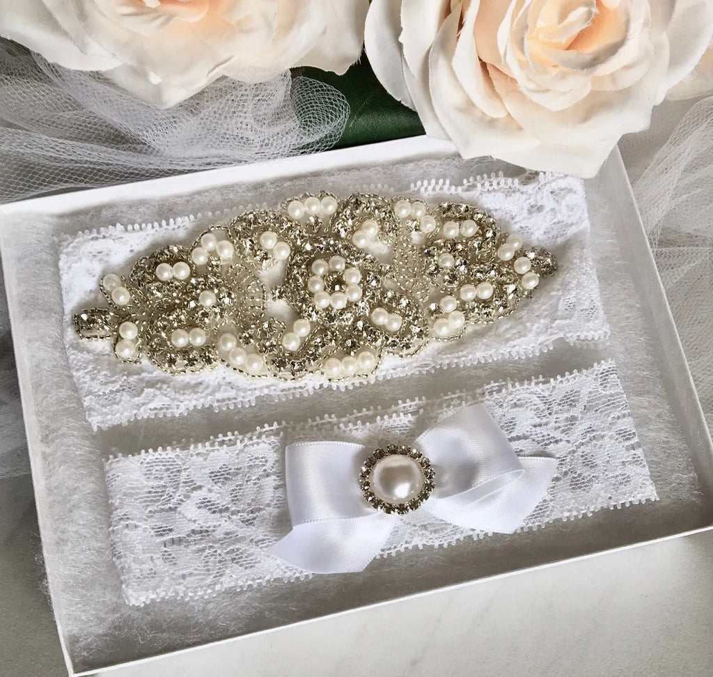 Wedding Accessories - Lace and Crystal Bridal Garter Set