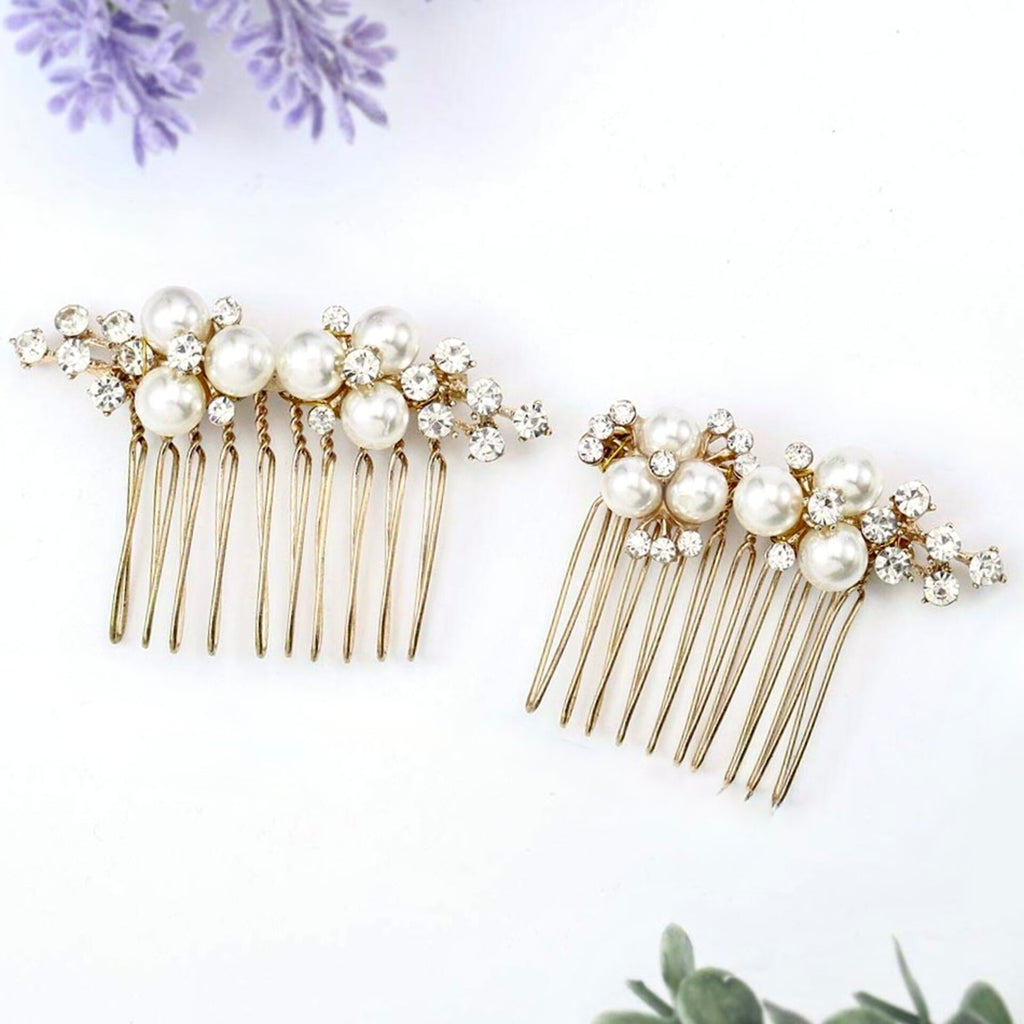Wedding Hair Accessories - Pearl Bridal Hair Comb Set of 2 - Available in Gold and Silver