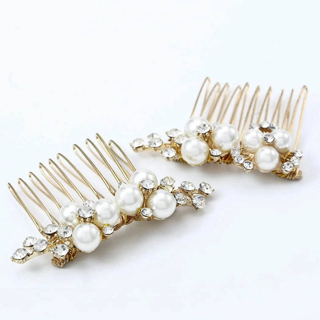 Wedding Hair Accessories - Pearl Bridal Hair Comb Set of 2 - Available in Gold and Silver