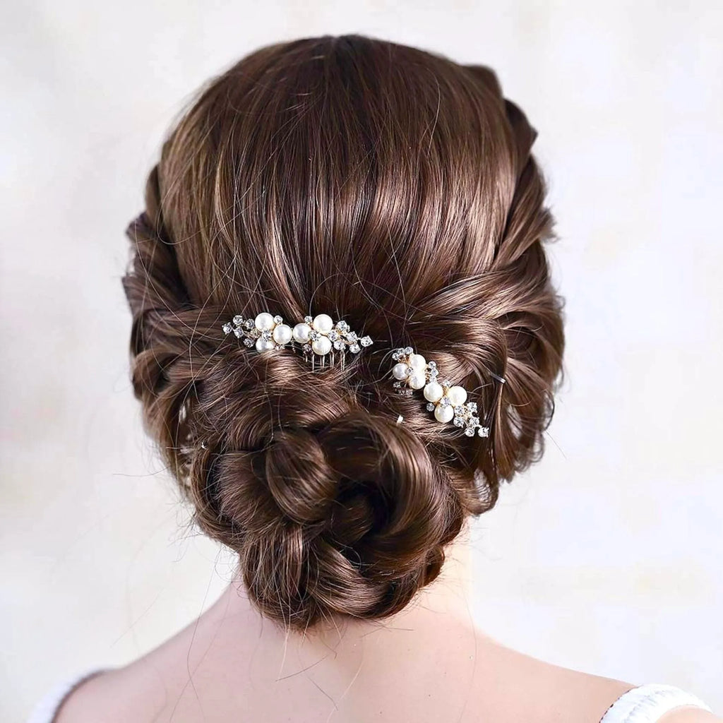 Wedding Hair Accessories - Pearl Bridal Hair Comb Set of 2 - Available in Gold and Silver