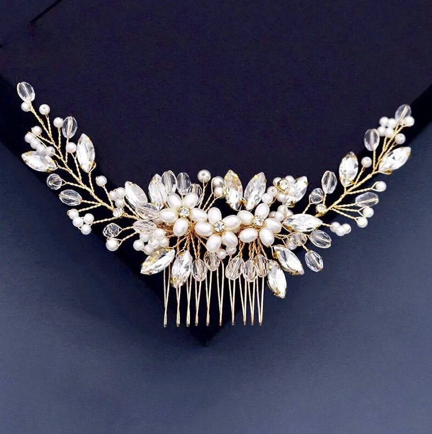 Wedding Hair Accessories - Pearl and Crystal Bridal Hair Comb - Available in Silver, Rose Gold and Yellow Gold