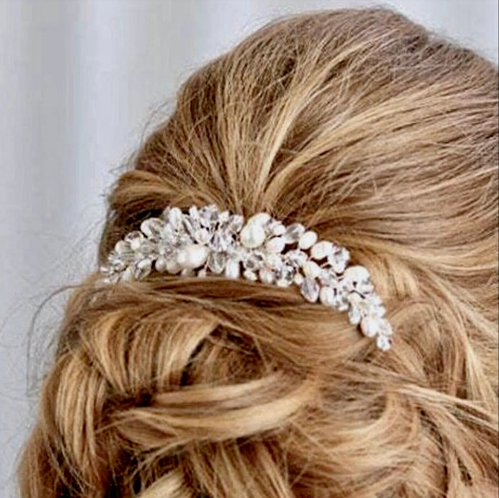 Wedding Hair Accessories - Silver Pearl and Crystal Bridal Hair Comb