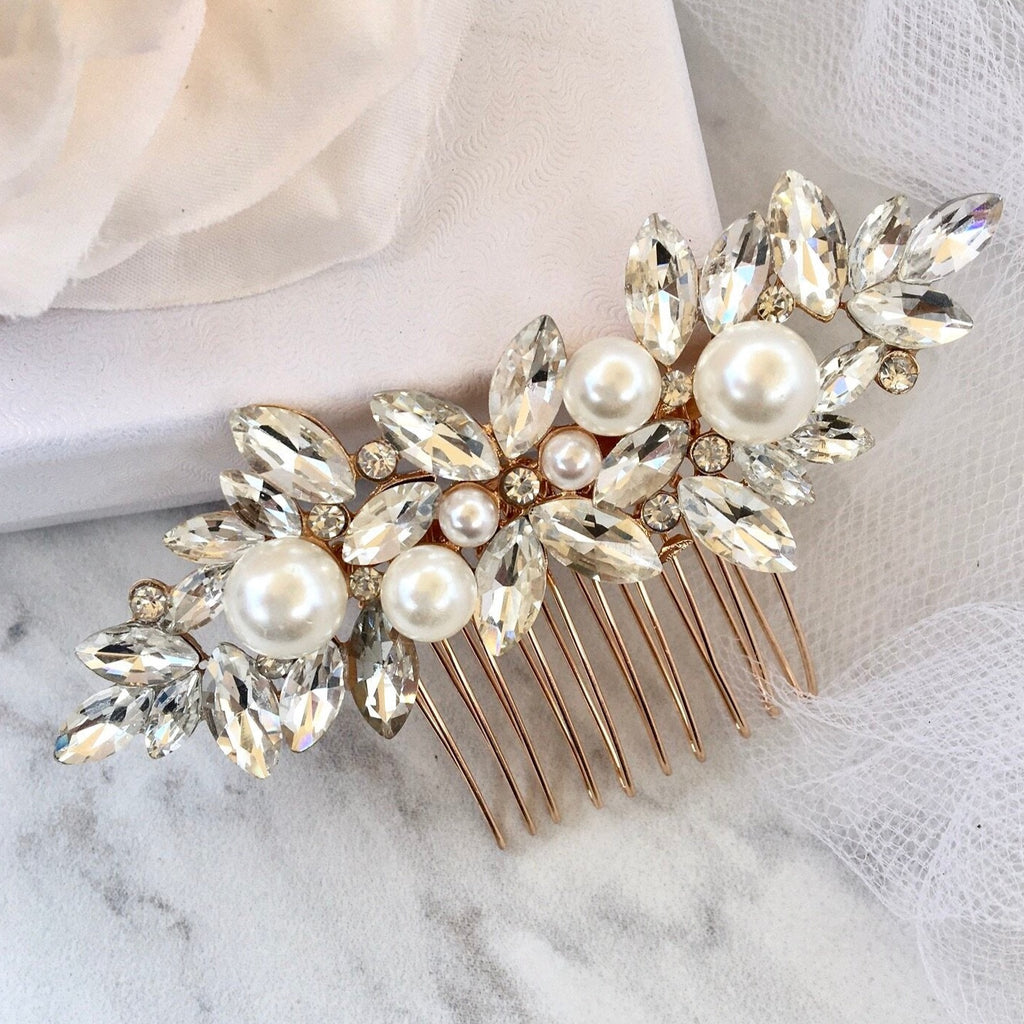 Wedding Hair Accessories - Pearl Bridal Hair Comb - Available in Silver and Gold
