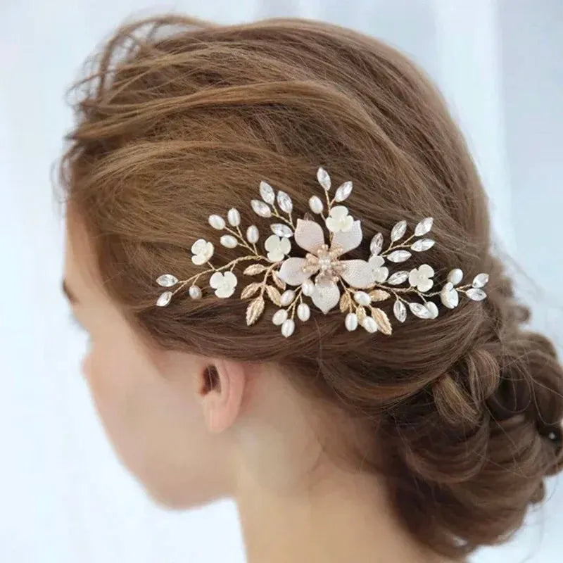 Wedding Hair Accessories - Gold Pearl Bridal Hair Comb