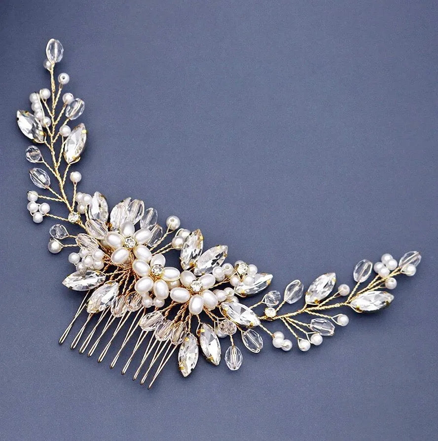 Wedding Hair Accessories - Pearl and Crystal Bridal Hair Comb - Available in Silver, Rose Gold and Yellow Gold