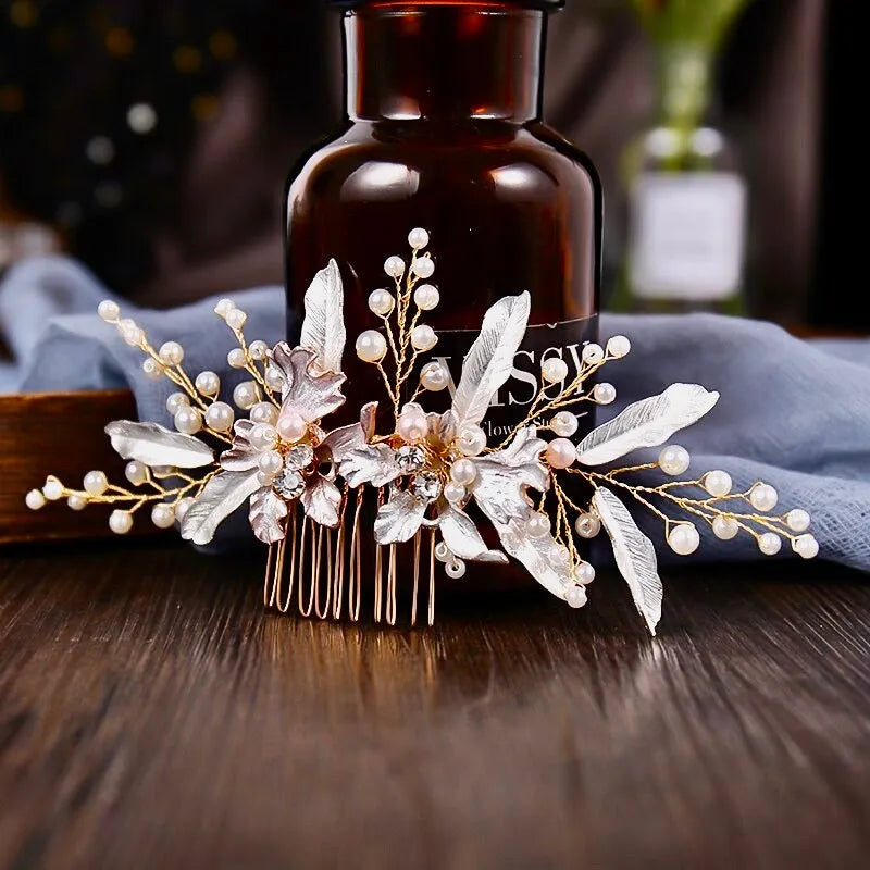 Wedding Hair Accessories - Gold Pearl Bridal Hair Clip