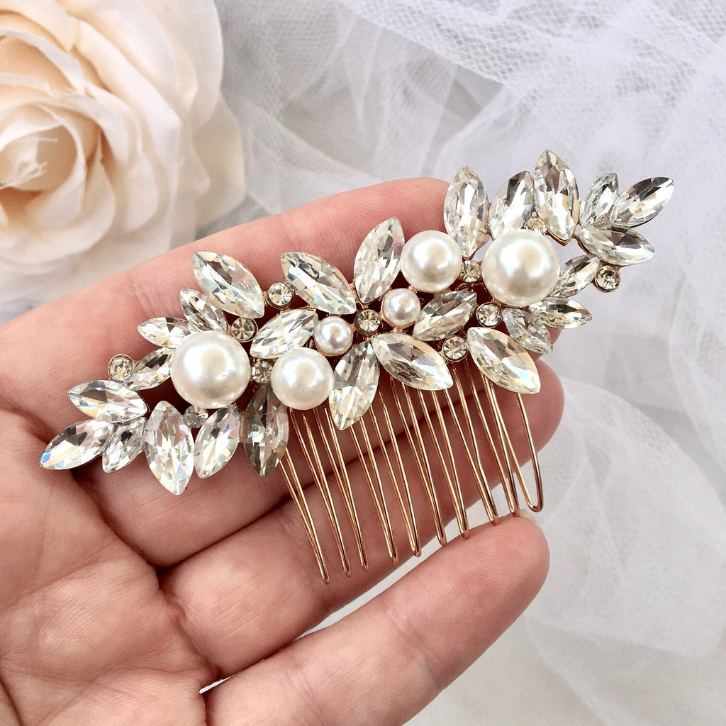 Wedding Hair Accessories - Pearl Bridal Hair Comb - Available in Silver and Gold