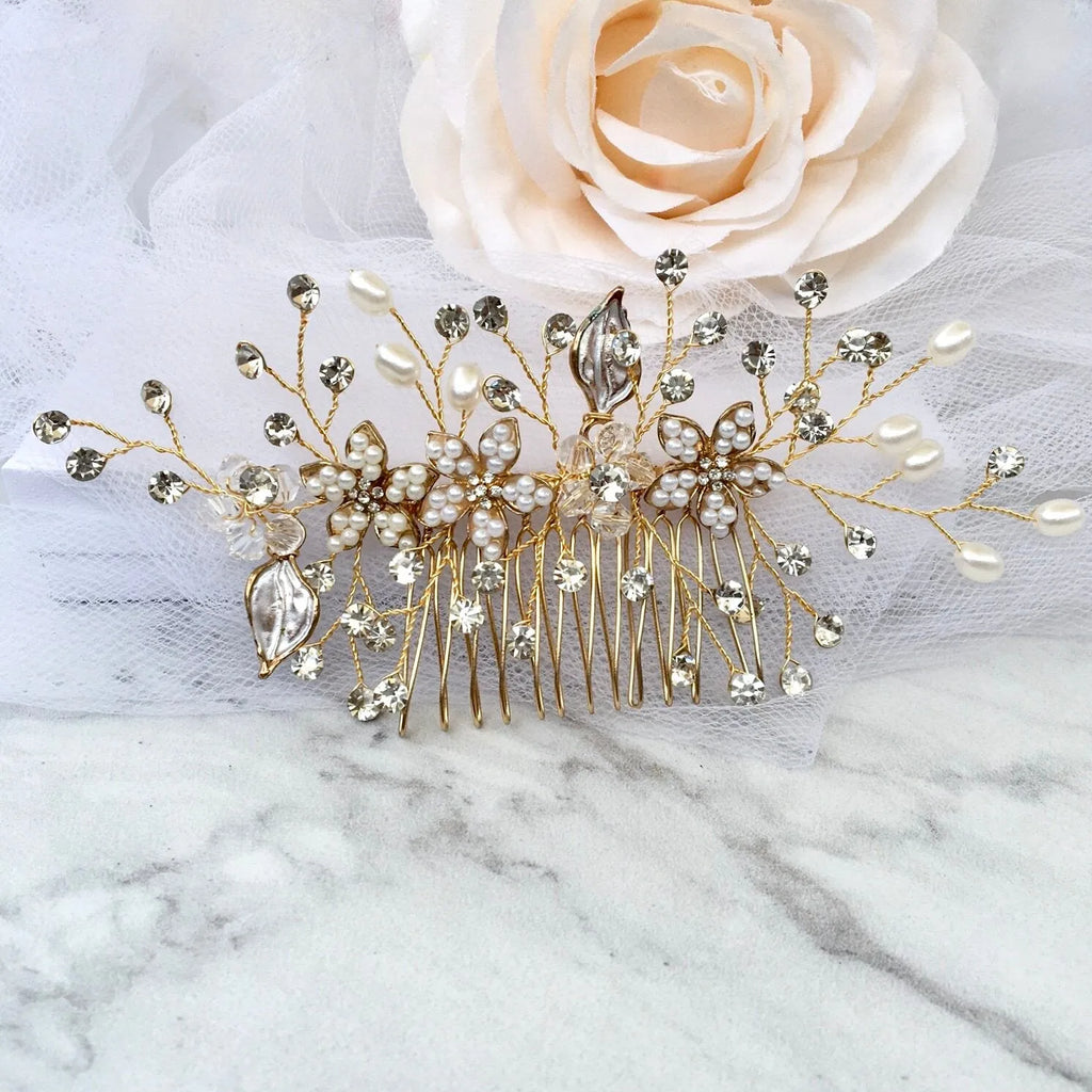 Wedding Hair Accessories - Pearl Bridal Hair Comb - Available in Silver, Yellow Gold and Rose Gold
