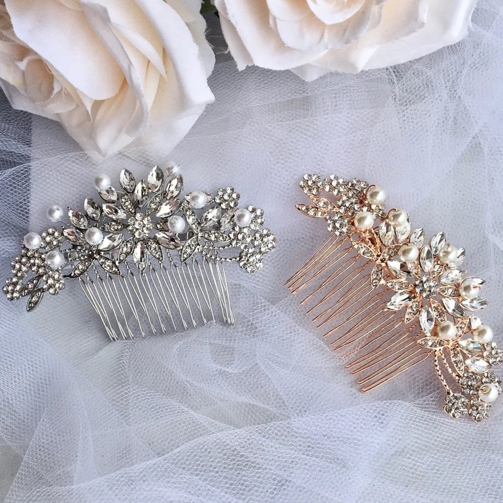 Wedding Hair Accessories - Pearl and Crystal Bridal Hair Comb - Available in Silver and Rose Gold