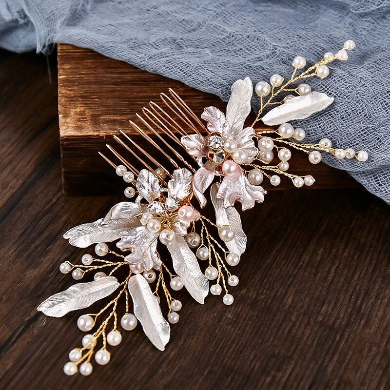 Wedding Hair Accessories - Gold Pearl Bridal Hair Clip