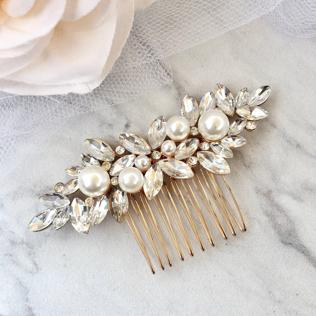 Wedding Hair Accessories - Pearl Bridal Hair Comb - Available in Silver and Gold