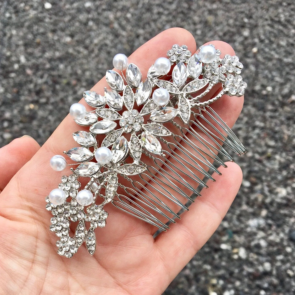 Wedding Hair Accessories - Pearl and Crystal Bridal Hair Comb - Available in Silver and Rose Gold