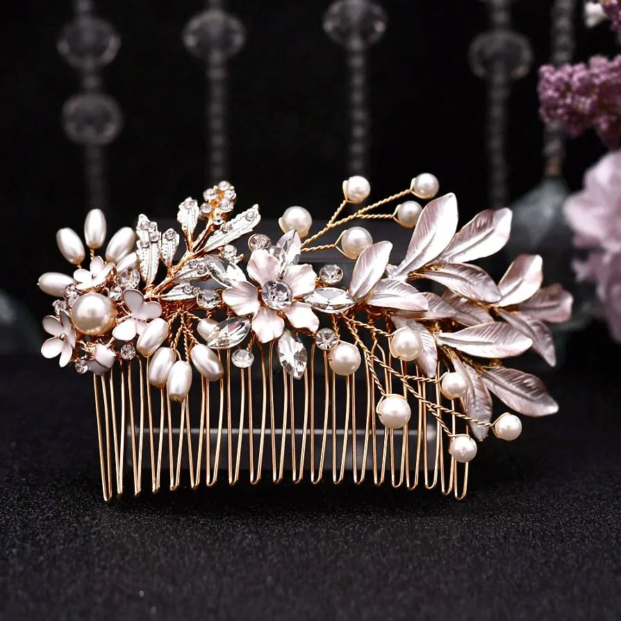 Wedding Hair Accessories - Gold Pearl Bridal Hair Comb