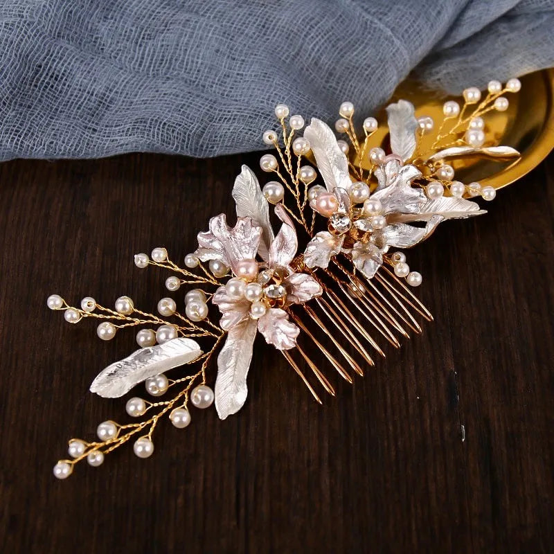 Wedding Hair Accessories - Gold Pearl Bridal Hair Clip