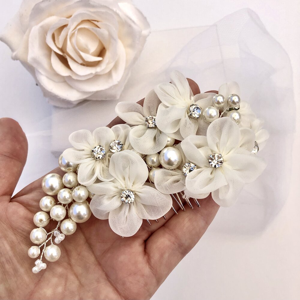 Wedding Hair Accessories - Silver Pearl Bridal Hair Comb