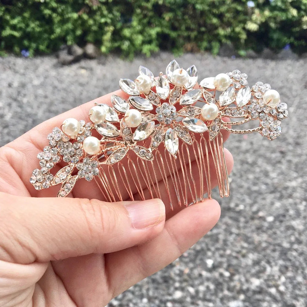 Wedding Hair Accessories - Pearl and Crystal Bridal Hair Comb - Available in Silver and Rose Gold