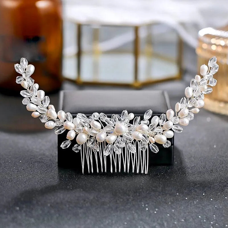 Wedding Hair Accessories - Silver Pearl and Crystal Bridal Hair Comb