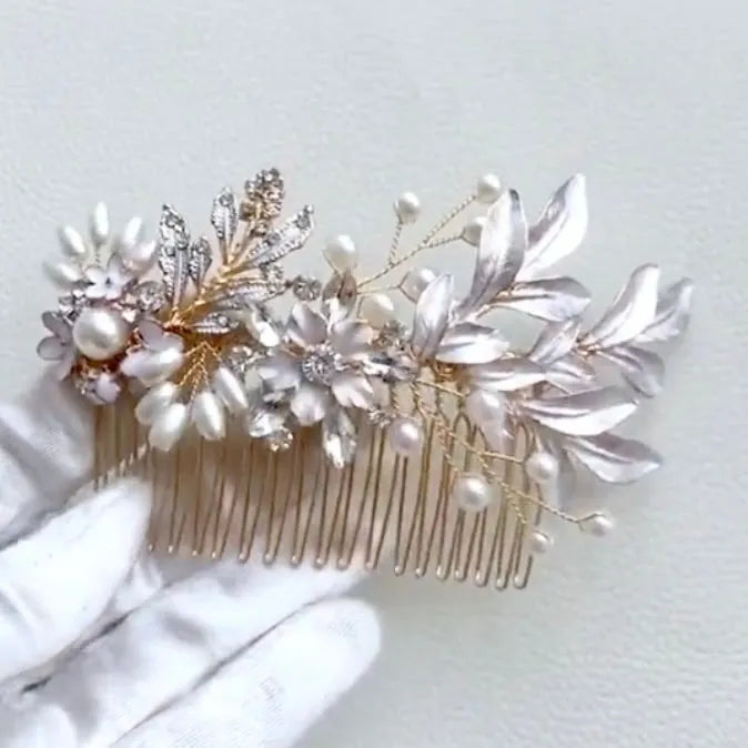 Wedding Hair Accessories - Gold Pearl Bridal Hair Comb