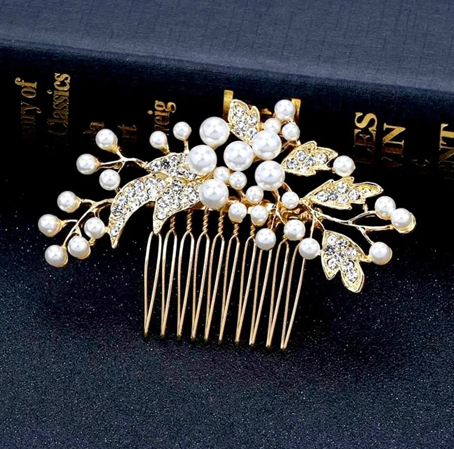 Wedding Hair Accessories - Pearl Bridal Hair Comb - Available in Gold and Silver