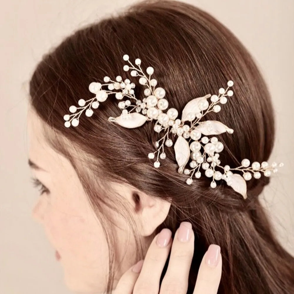 Wedding Hair Accessories - Gold Pearl Bridal Hair Comb