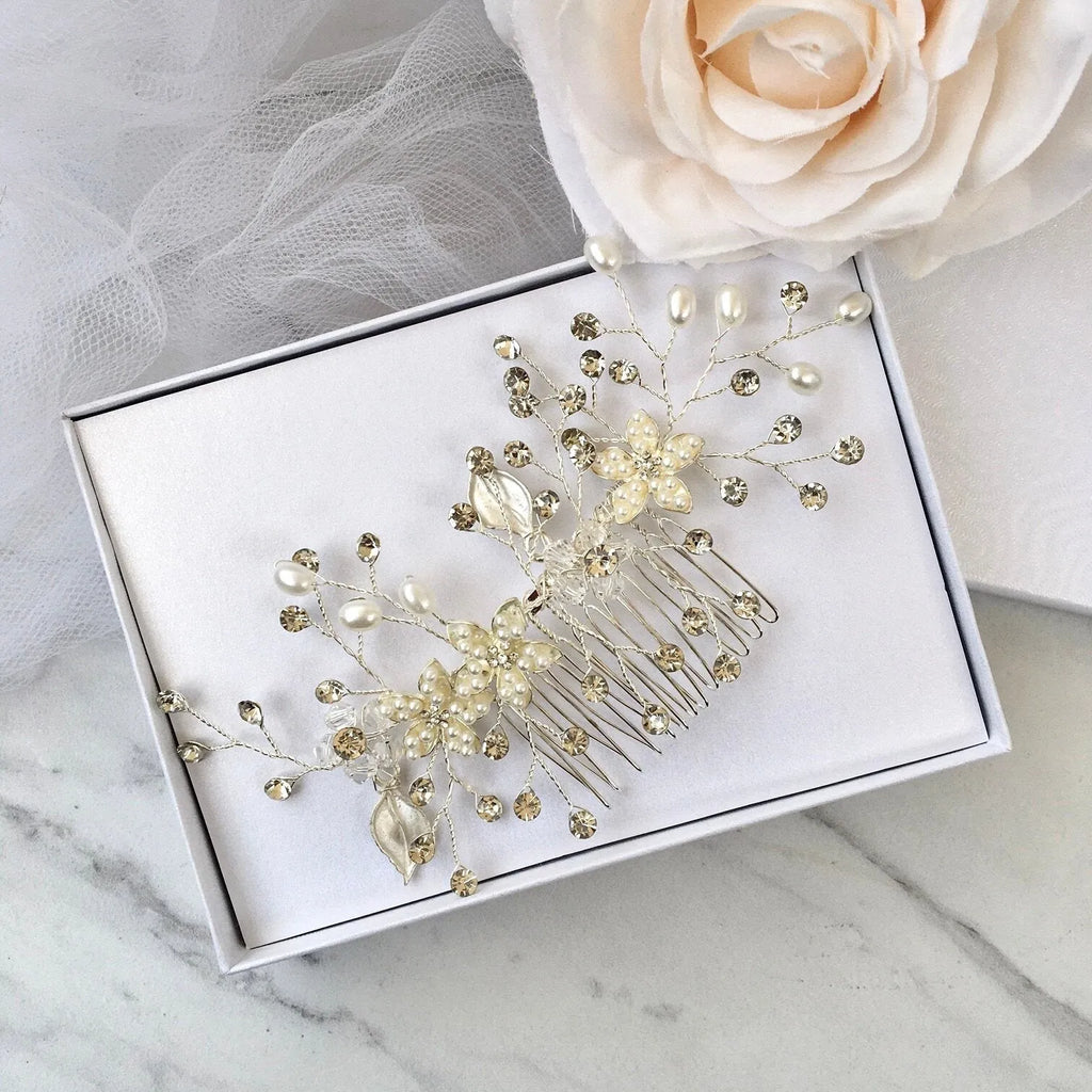 Wedding Hair Accessories - Pearl Bridal Hair Comb - Available in Silver, Yellow Gold and Rose Gold