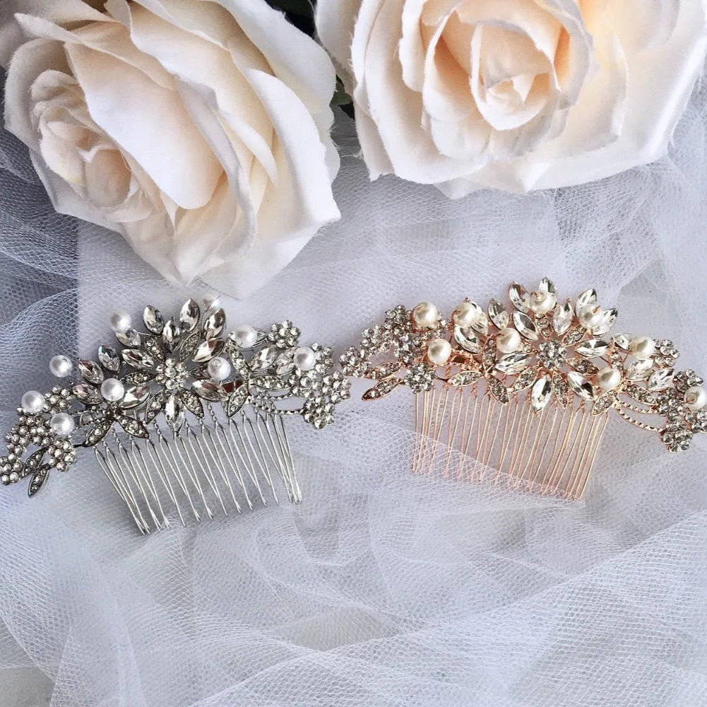 Wedding Hair Accessories - Pearl and Crystal Bridal Hair Comb - Available in Silver and Rose Gold