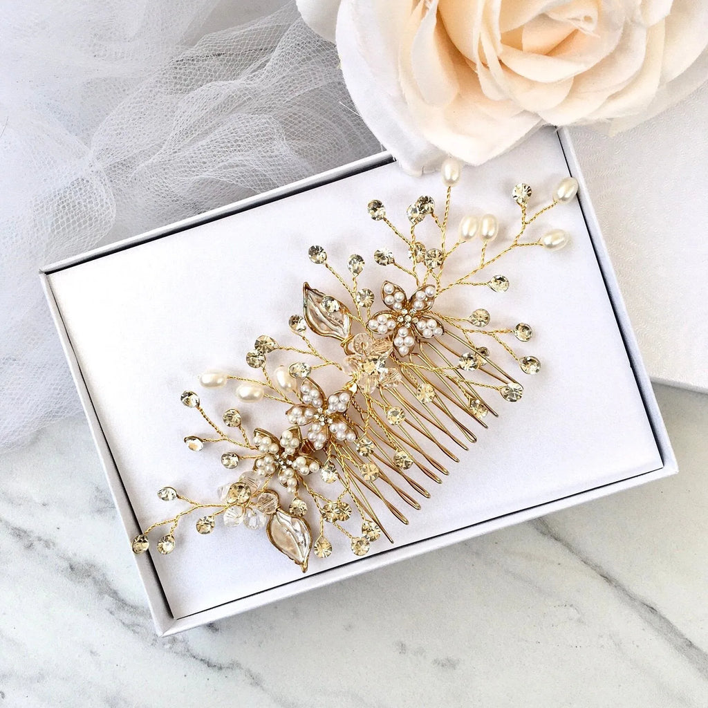 Wedding Hair Accessories - Pearl Bridal Hair Comb - Available in Silver, Yellow Gold and Rose Gold
