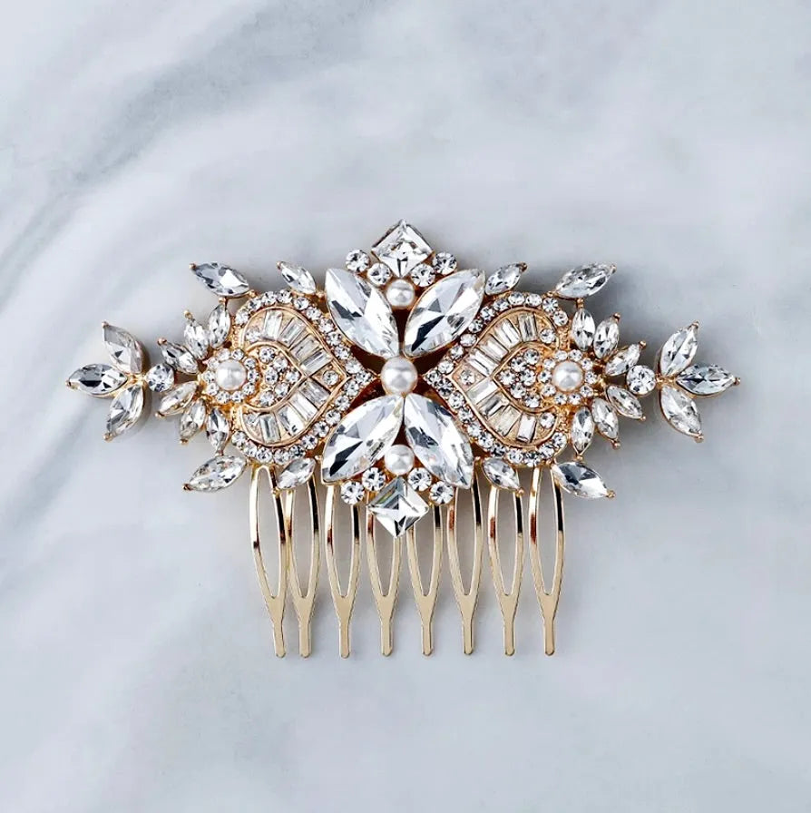 Wedding Hair Accessories - Pearl and Crystal Bridal Hair Comb - Available in Gold and Silver