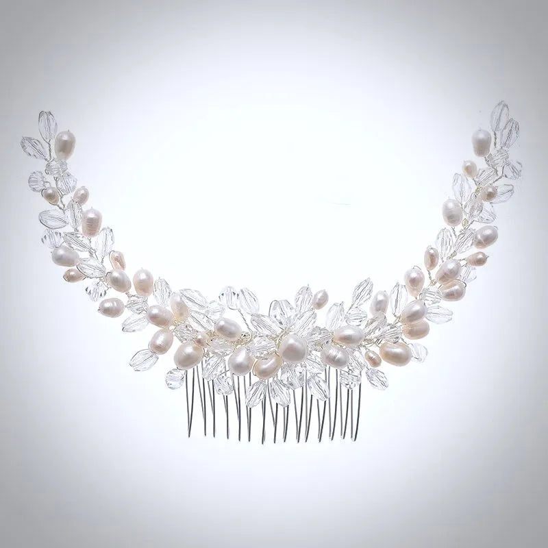 Wedding Hair Accessories - Silver Pearl and Crystal Bridal Hair Comb