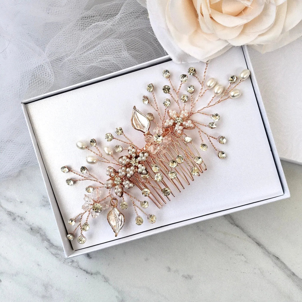 Wedding Hair Accessories - Pearl Bridal Hair Comb - Available in Silver, Yellow Gold and Rose Gold