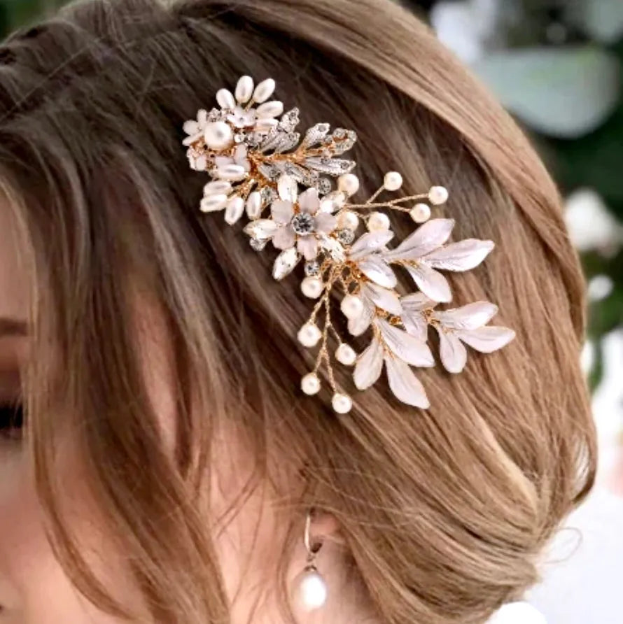 Wedding Hair Accessories - Gold Pearl Bridal Hair Comb