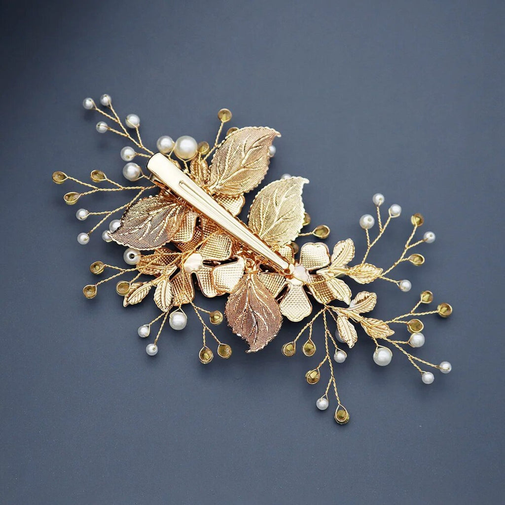 Wedding Hair Accessories - Gold Pearl Bridal Hair Clip